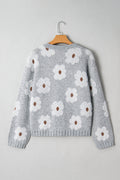 Floral V-Neck Drop Shoulder Baggy Sweater