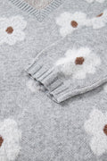 Floral V-Neck Drop Shoulder Baggy Sweater