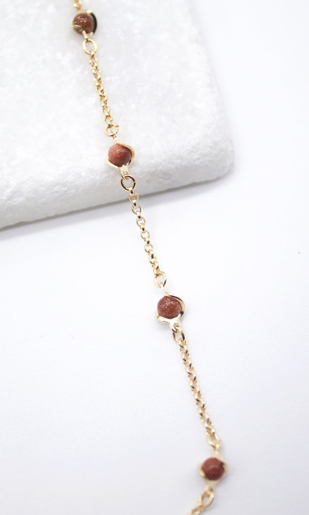 18K Gold Filled 5mm Designed Brown aventurine Bead Necklace (F221)-0
