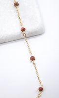 18K Gold Filled 5mm Designed Brown aventurine Bead Necklace (F221)-0