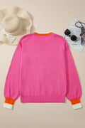 Pearl Contrast Trim Crewneck Drop Shoulder Sweater