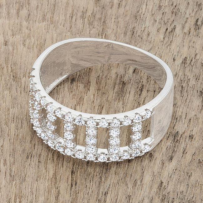 Rey 0.5ct CZ Rhodium Contemporary Band Ring-0