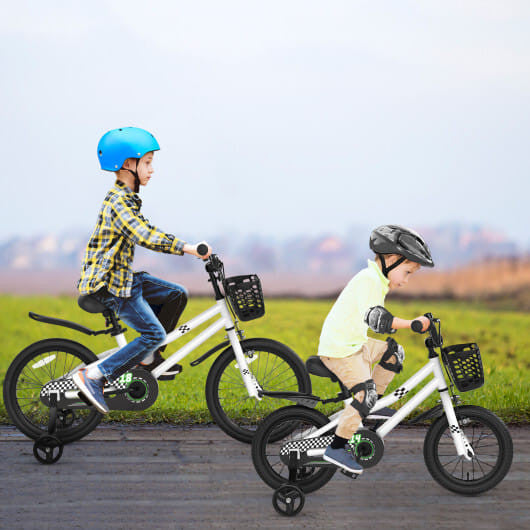 14 Inch Kids Bike White with Blue Helmet Protective Set