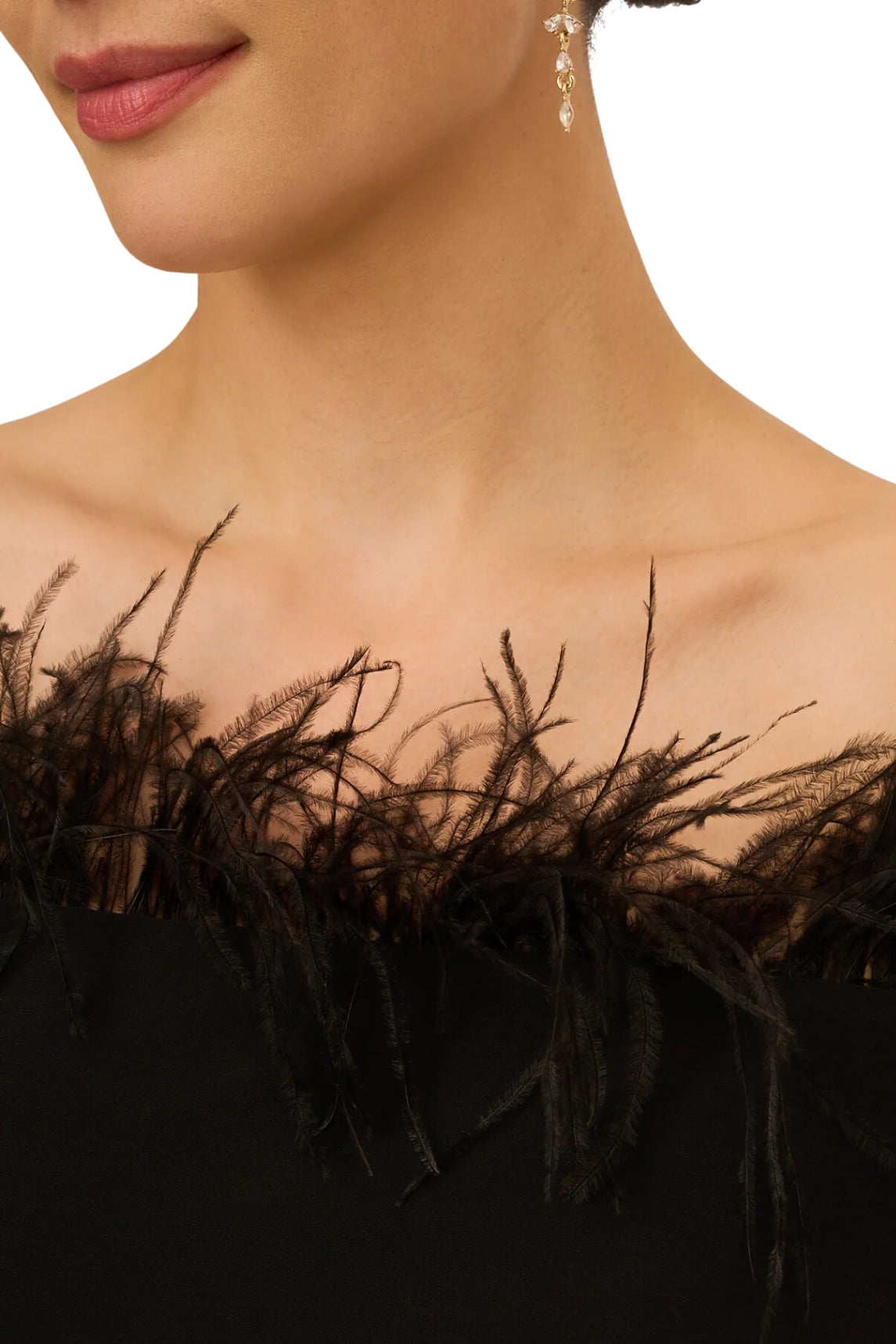 Adrianna Papell Off The Shoulder 3/4 Sleeve with Feather Accents-3