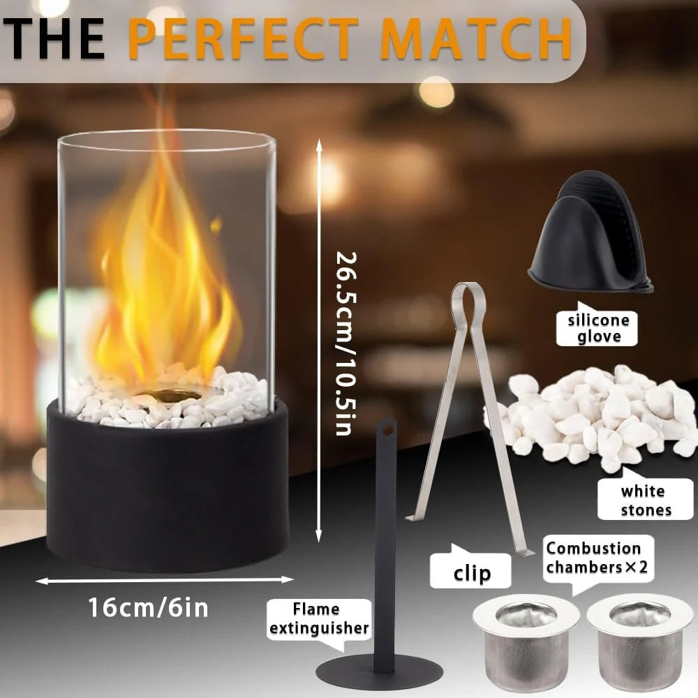10.5" H Portable Tabletop Round Fireplace(Black)-4