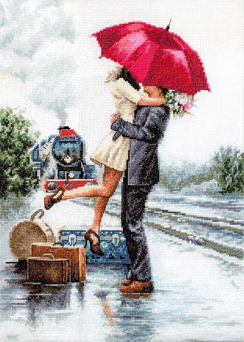 Couple on train station B2369L Counted Cross-Stitch Kit-0