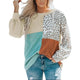 Leopard Patchwork Color Block Ribbed Long Sleeve Top