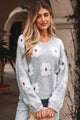 Floral V-Neck Drop Shoulder Baggy Sweater