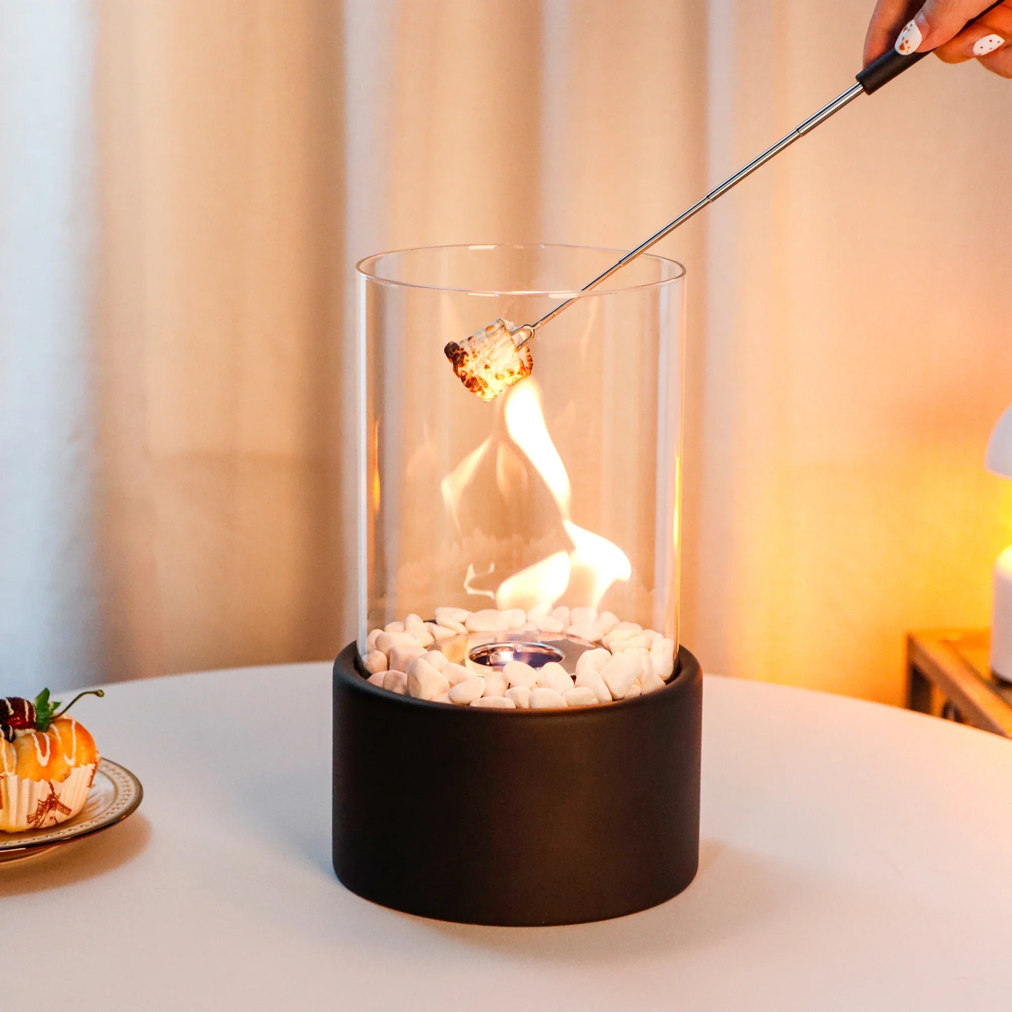 10.5" H Portable Tabletop Round Fireplace(Black)-1